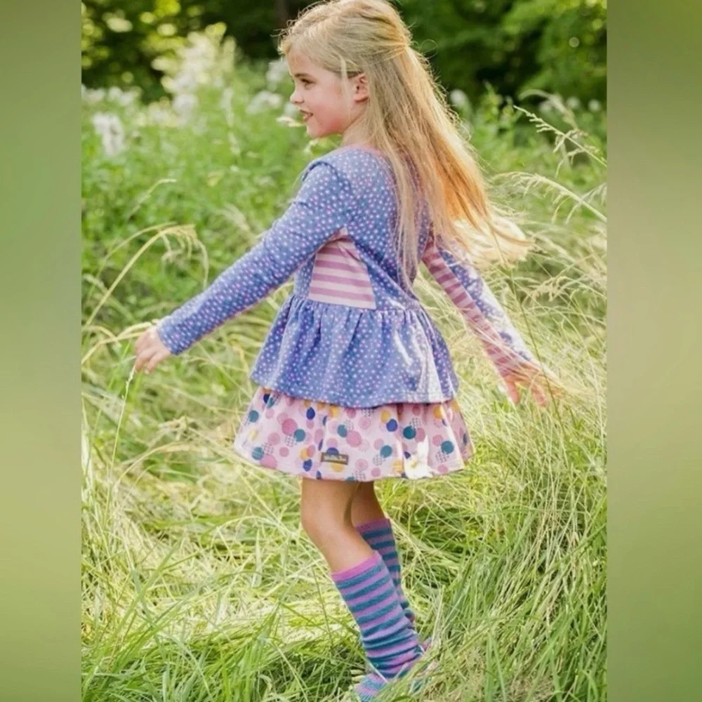 Matilda Jane Play All Day Dress Girls 8 Choose Your Own Path Floral Stripes Tier